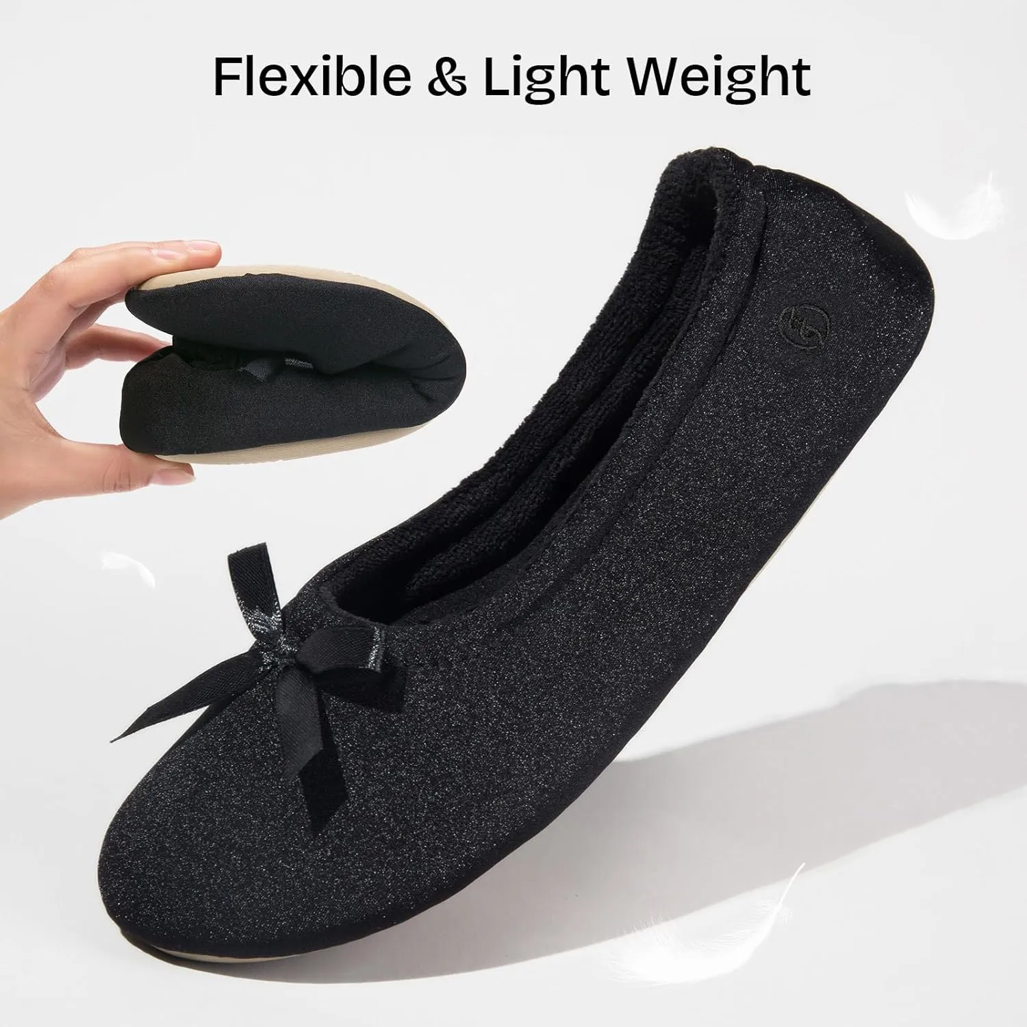 EverFoams Women's Satin Memory Foam Ballerina Slippers Cute House Shoes with Indoor Rubber Sole
