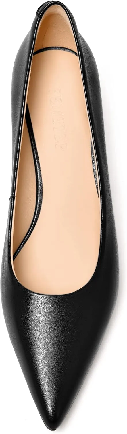 FEMSTEP Womens Work Pointed Toe Slip On Formal Leather Kitten Low Heel Pumps Shoes 2 Inch