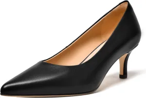 FEMSTEP Womens Work Pointed Toe Slip On Formal Leather Kitten Low Heel Pumps Shoes 2 Inch