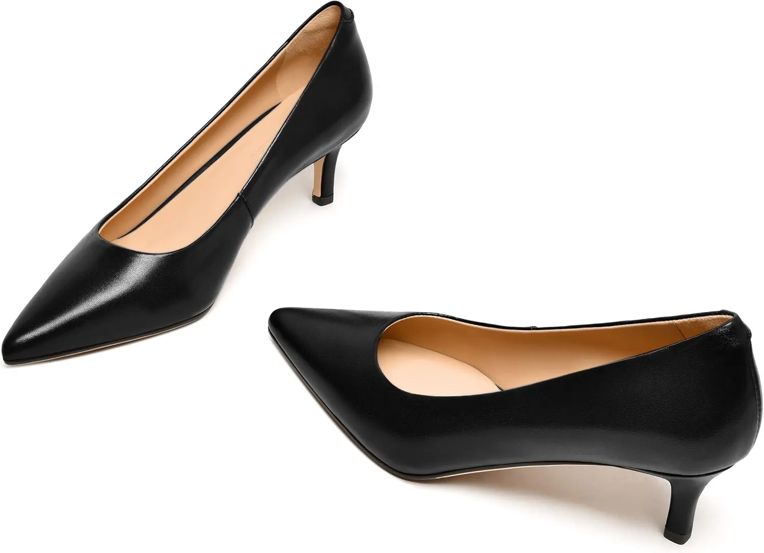 FEMSTEP Womens Work Pointed Toe Slip On Formal Leather Kitten Low Heel Pumps Shoes 2 Inch