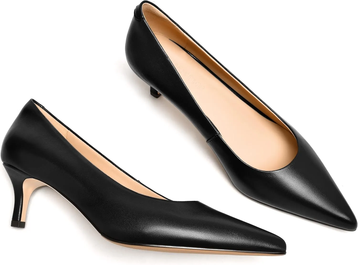 FEMSTEP Womens Work Pointed Toe Slip On Formal Leather Kitten Low Heel Pumps Shoes 2 Inch