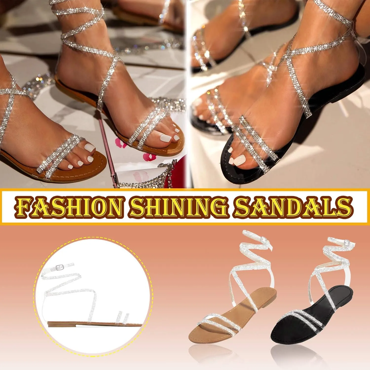 Flat Sandals for Women, Sparkly Silver Sandals Woman Dressy Summer, Rhinestone Sandals Flower Beach Flip Flops Elegant Bridal Sandals Toe Ring Strappy Wedding Sandals for Bride (a-White, 7)