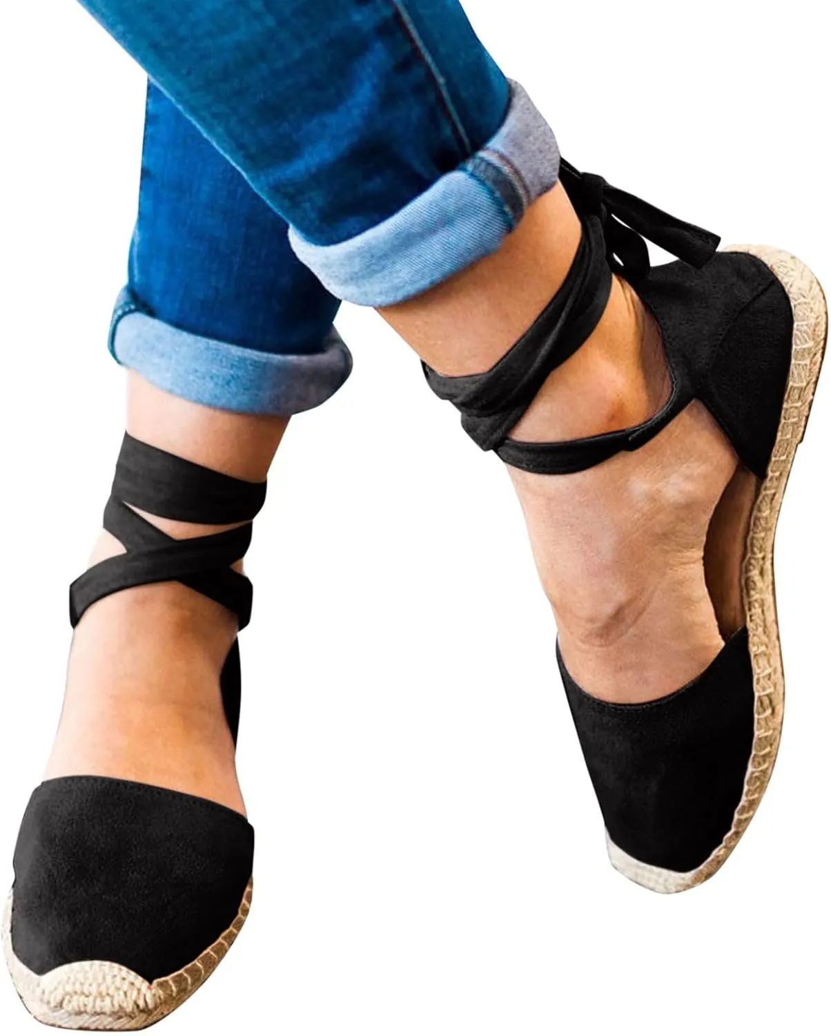 Flat Sandals Linen Falt Covered toe Strap Up Closed toe Solid Straw Espadrille Cover Heel Retro Ladies Flat Sandals
