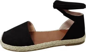 Flat Sandals Linen Falt Covered toe Strap Up Closed toe Solid Straw Espadrille Cover Heel Retro Ladies Flat Sandals