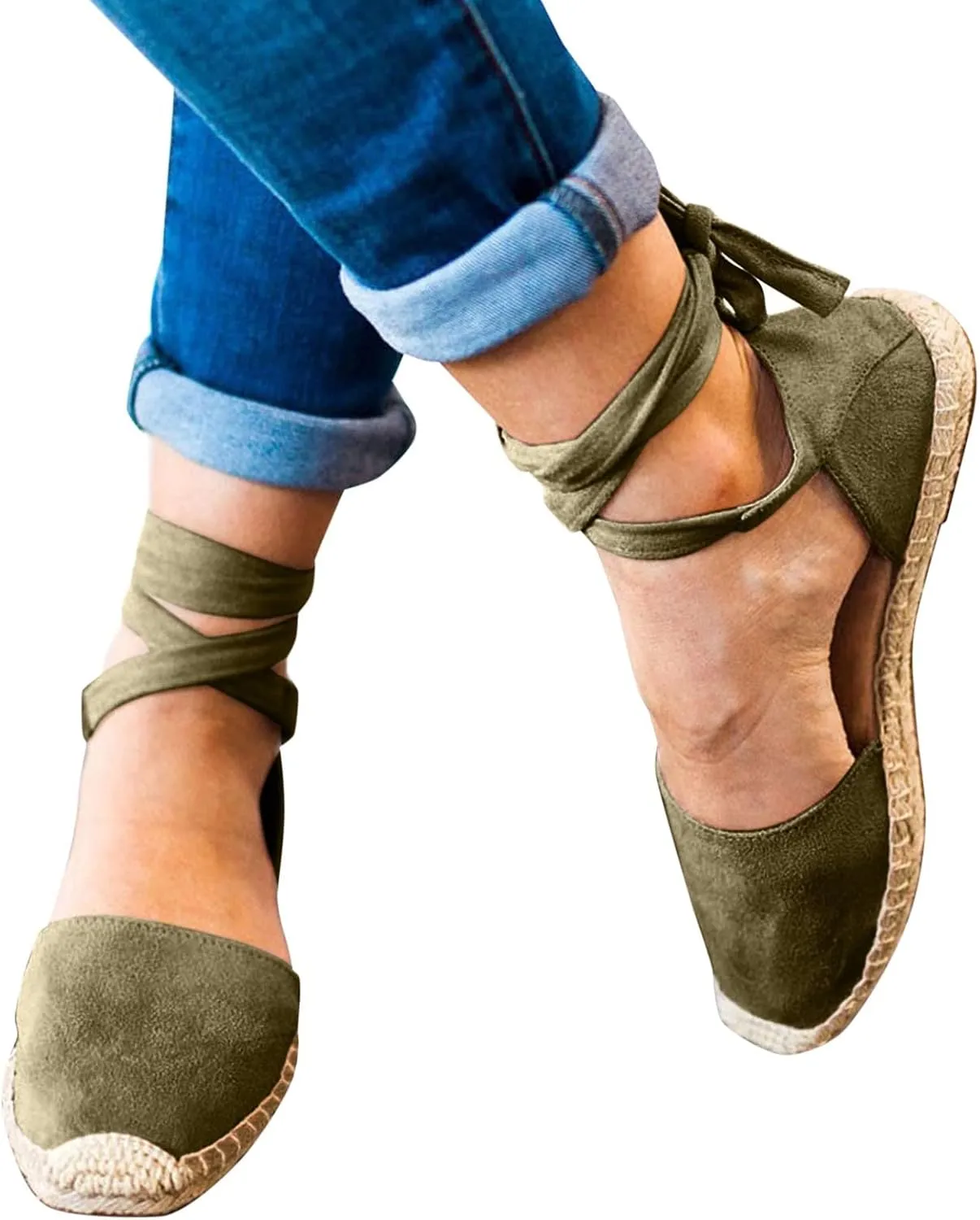 Flat Sandals Linen Falt Covered toe Strap Up Closed toe Solid Straw Espadrille Cover Heel Retro Ladies Flat Sandals