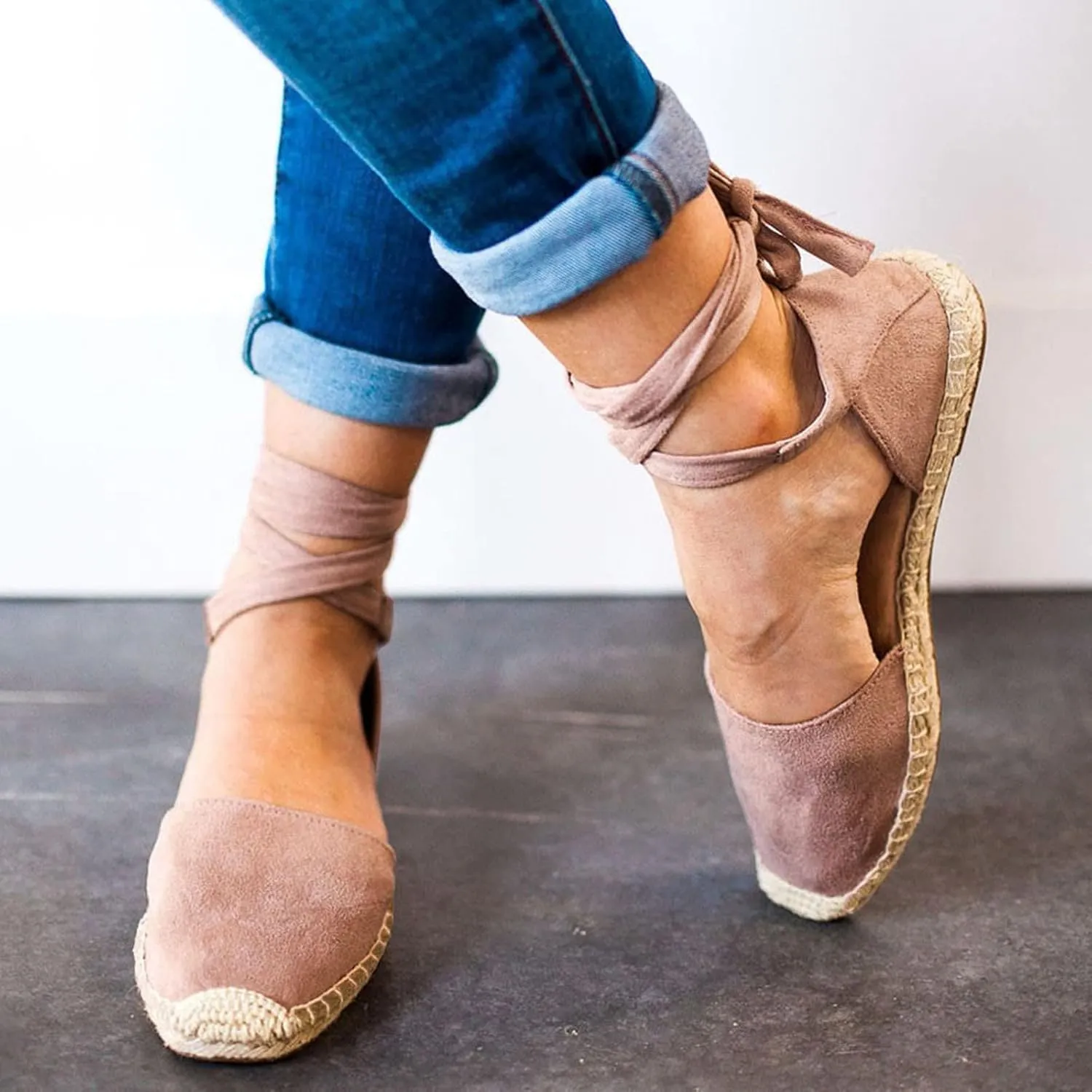 Flat Sandals Linen Falt Covered toe Strap Up Closed toe Solid Straw Espadrille Cover Heel Retro Ladies Flat Sandals