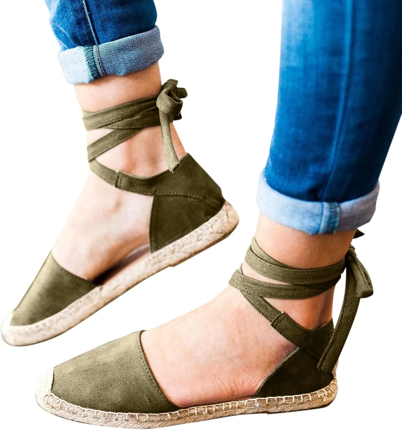 Flat Sandals Linen Falt Covered toe Strap Up Closed toe Solid Straw Espadrille Cover Heel Retro Ladies Flat Sandals