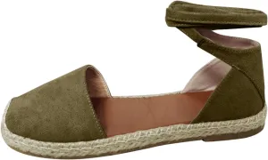 Flat Sandals Linen Falt Covered toe Strap Up Closed toe Solid Straw Espadrille Cover Heel Retro Ladies Flat Sandals