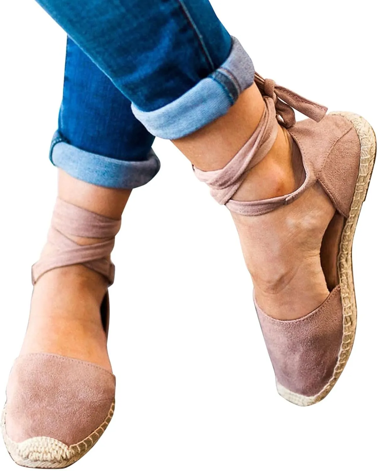 Flat Sandals Linen Falt Covered toe Strap Up Closed toe Solid Straw Espadrille Cover Heel Retro Ladies Flat Sandals