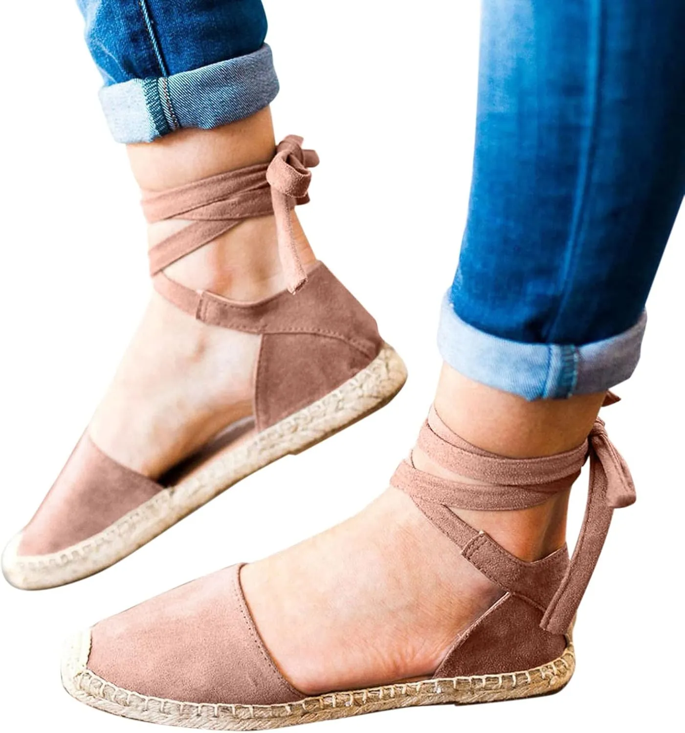 Flat Sandals Linen Falt Covered toe Strap Up Closed toe Solid Straw Espadrille Cover Heel Retro Ladies Flat Sandals