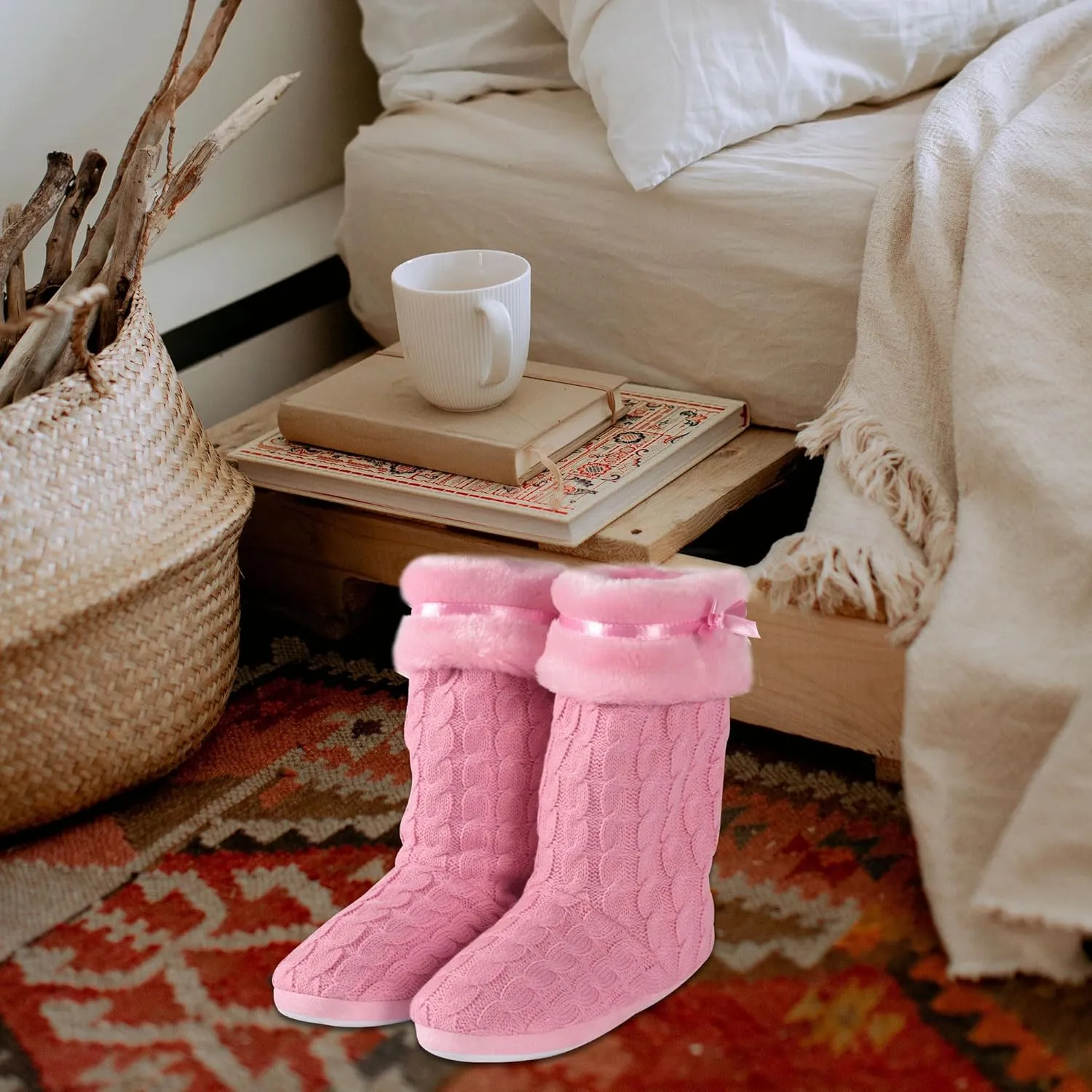 Forfoot Slipper Boots, Cozy Indoor Booties for Women Fluffy Comfortable House Shoes Fuzzy Anti-Slip Boots Winter