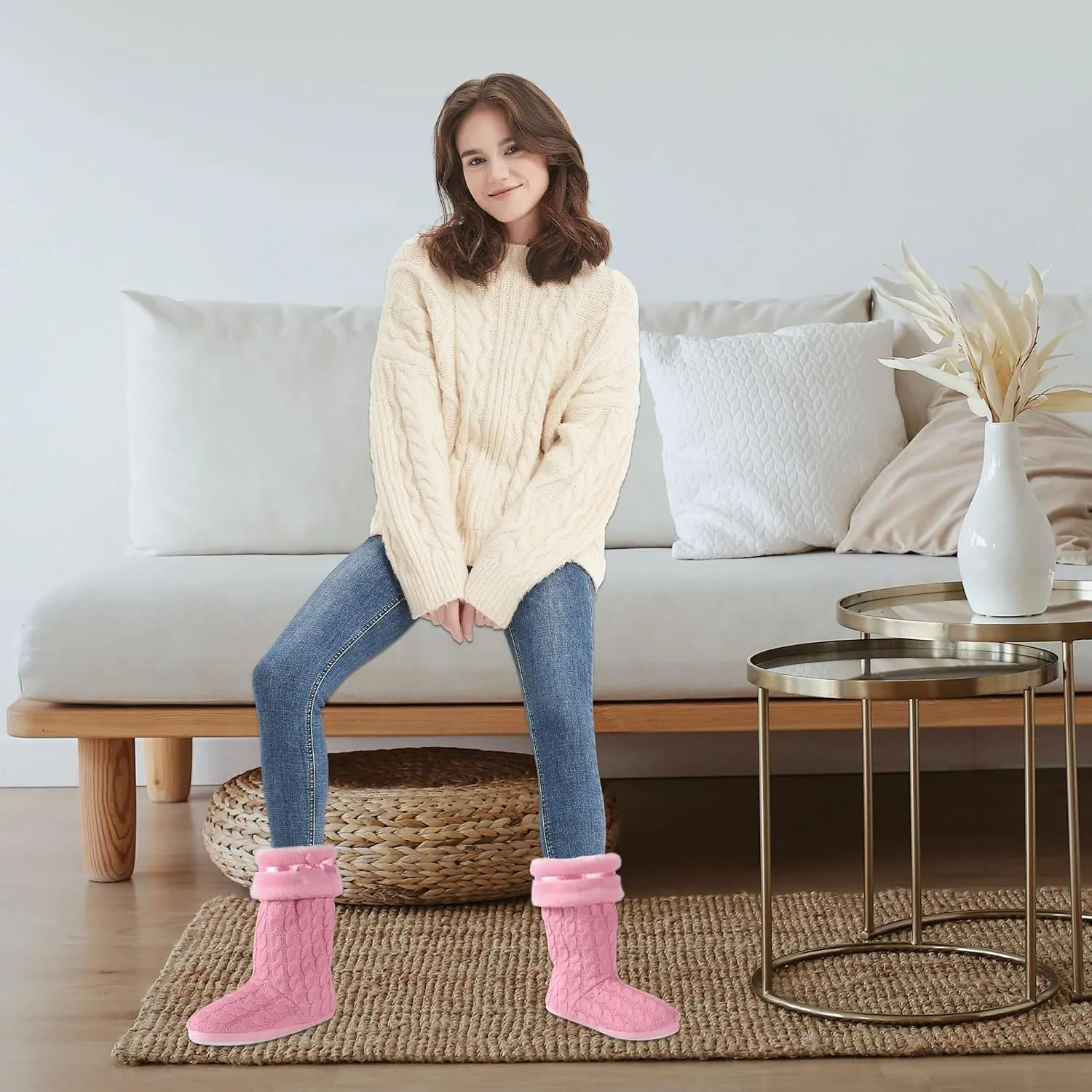Forfoot Slipper Boots, Cozy Indoor Booties for Women Fluffy Comfortable House Shoes Fuzzy Anti-Slip Boots Winter
