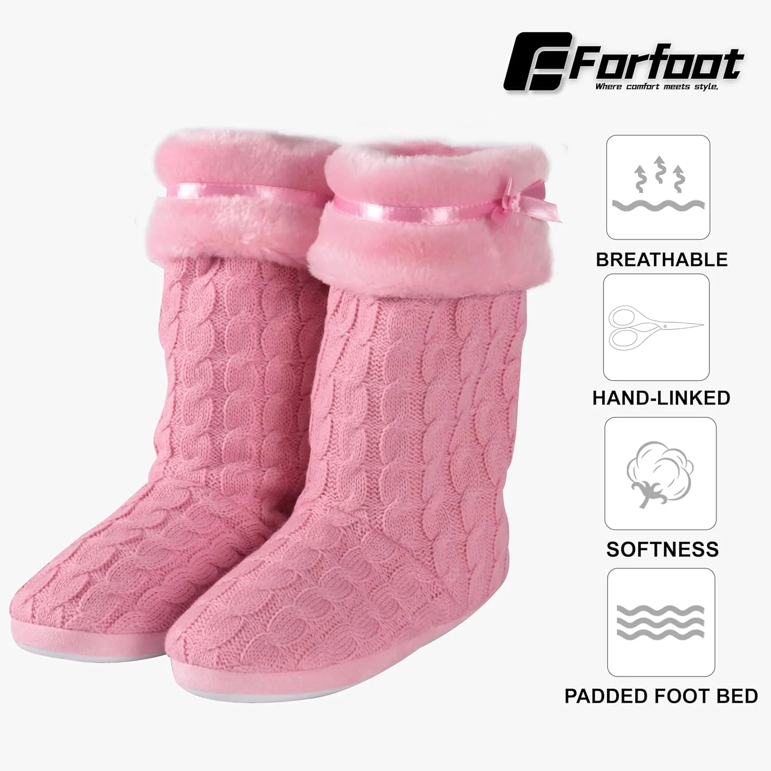 Forfoot Slipper Boots, Cozy Indoor Booties for Women Fluffy Comfortable House Shoes Fuzzy Anti-Slip Boots Winter