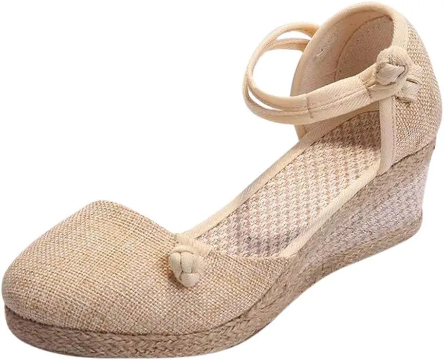 Gibobby Espadrille Wedge,Womens Wedges Sandals Espadrilles Platform Closed Toe Ankle Strap Slingback Summer Casual Sandals