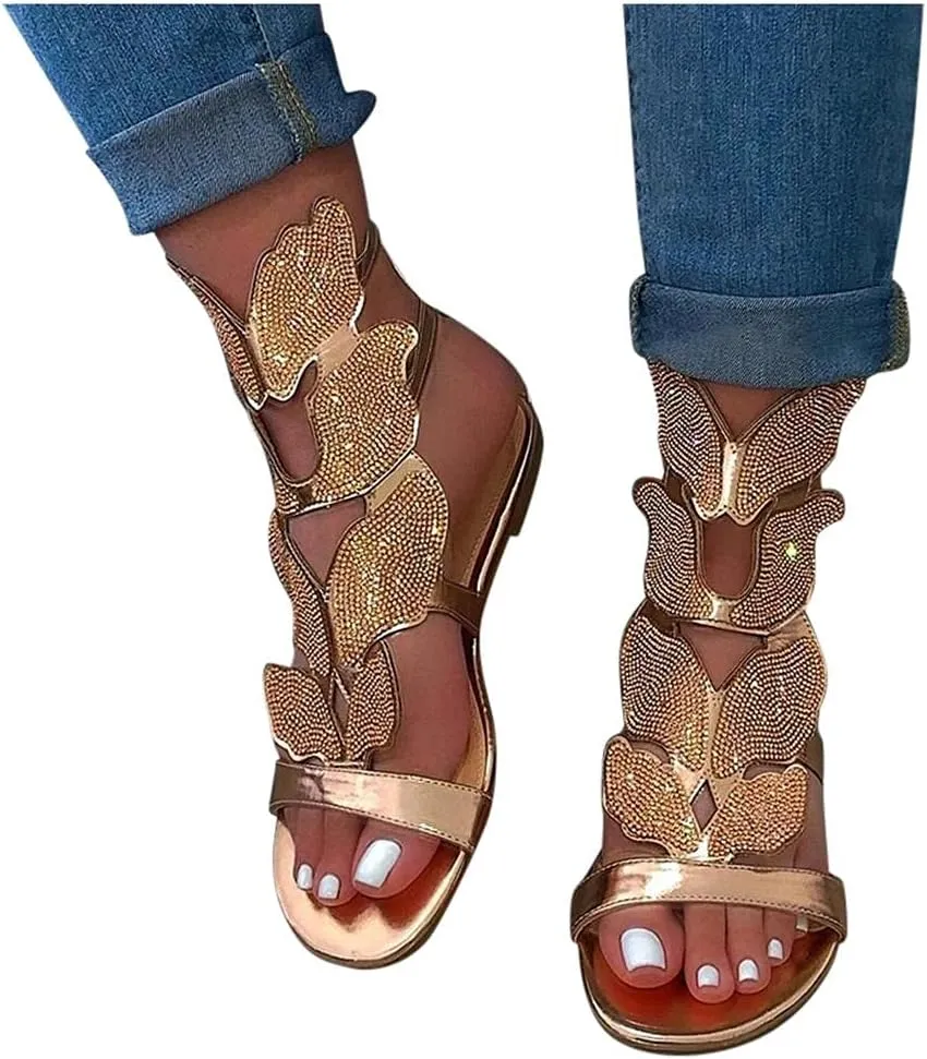 Gibobby Sandals for Women Dressy,Women Gladiator Sandals Flat,Summer Strappy Lace Up Open Toe Knee High Flat Sandal