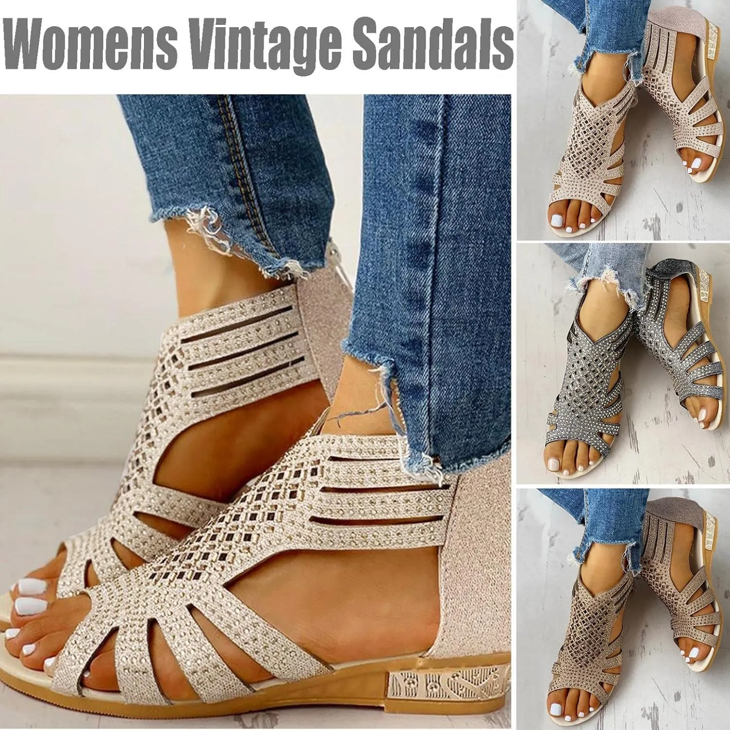 Gibobby Womens Summer Shoes,Rhinestone Flat Sandals Comfortable Cute Jeweled Sandal Casual Thong Sandalias Sandles Shoes