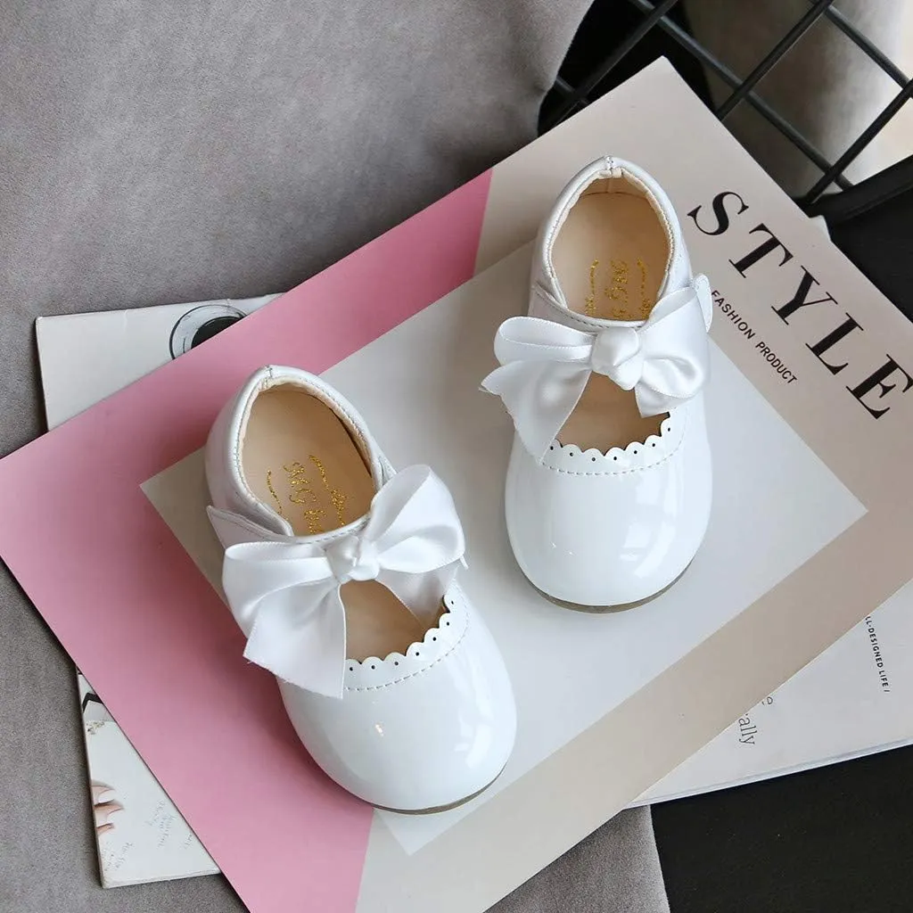Girls Bow Sneaker Kids Flower Girl Dress Shoes Girl Ballet Flat P𝐚rty School Shoes Wedding Leather Soft Sole Non Slip