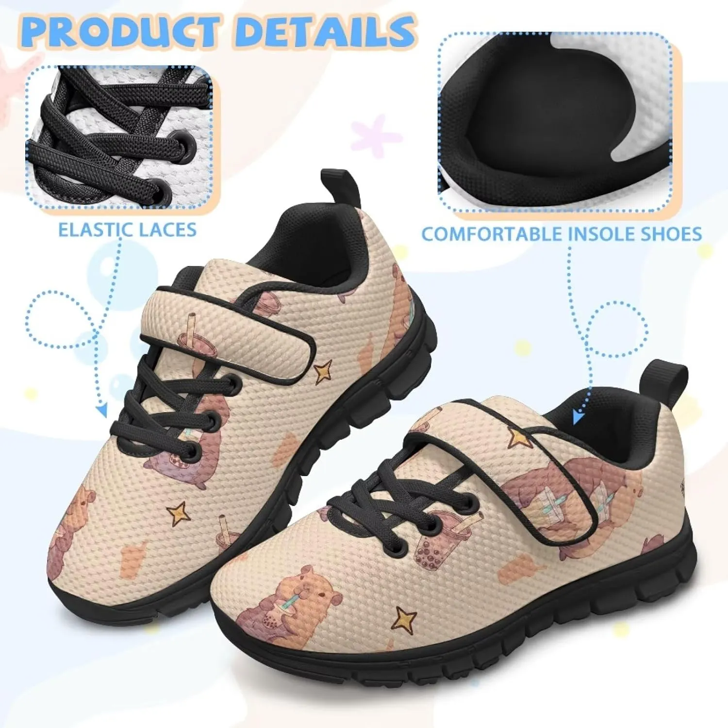 Girls Pickleball Sneaker,Boys Non-Slip Spring Outdoor Sneakers,Children's Single Buckle Sneakers with Black Sole