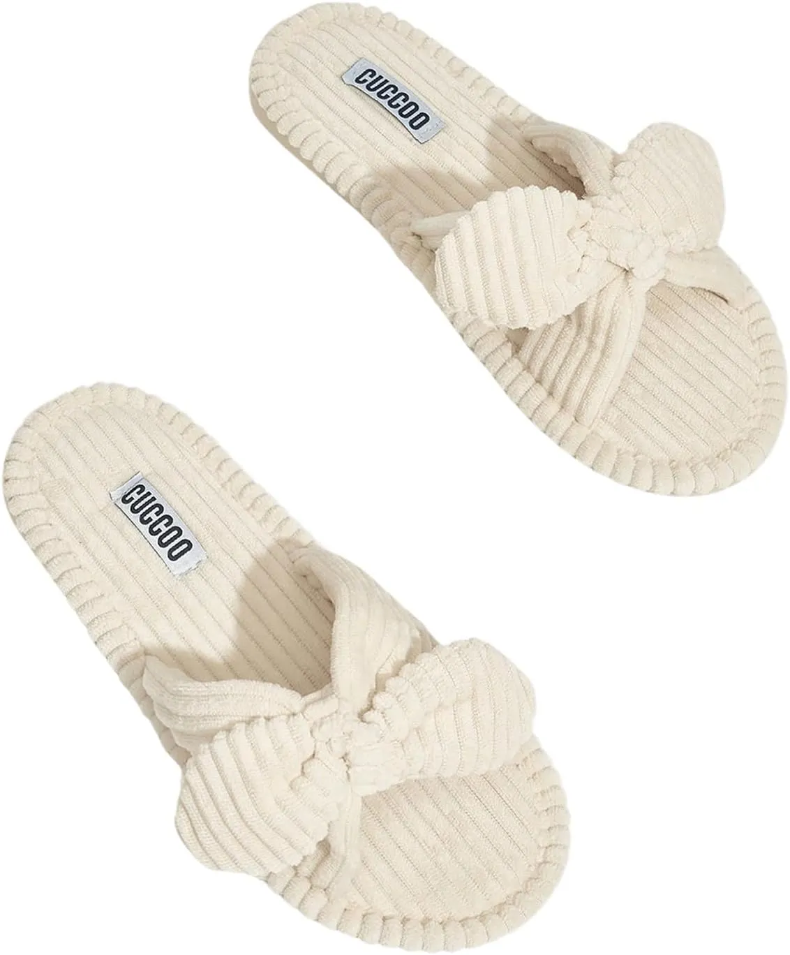 GORGLITTER Women's Bow Knot Corduroy Bedroom Slippers Cross Band Memory Foam House Slides
