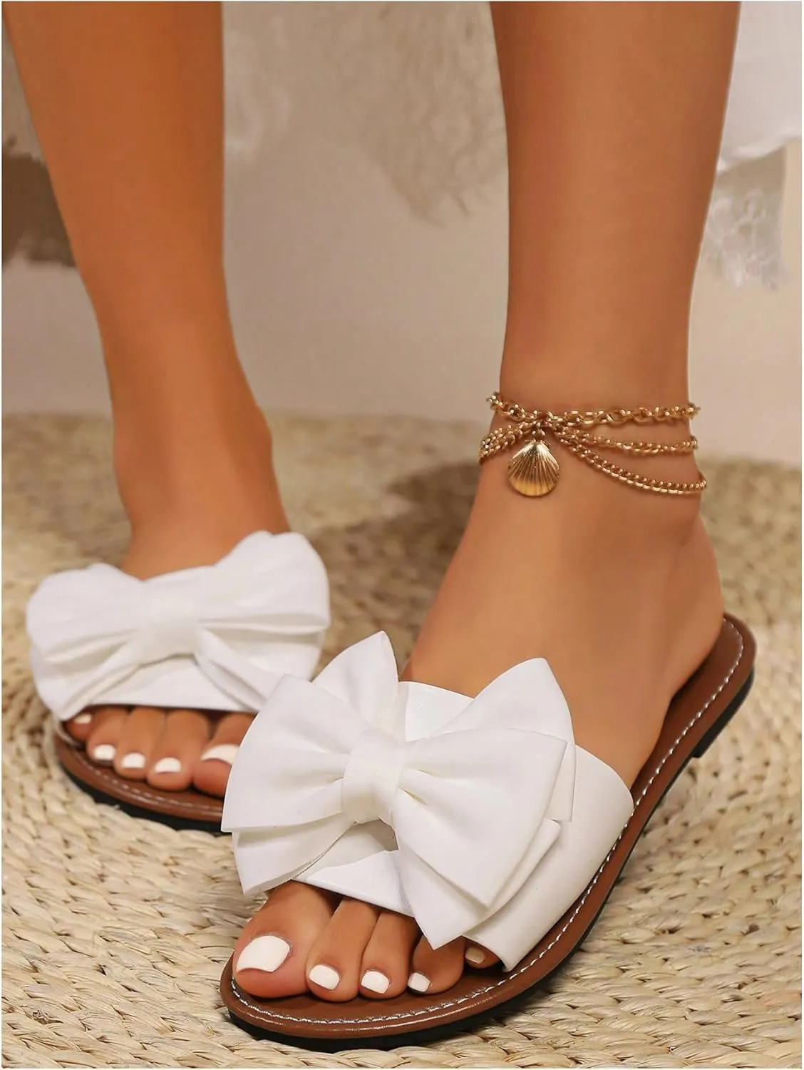 GORGLITTER Women's Bow Sandals Fancy Open Toe Slip On Slide Sandals