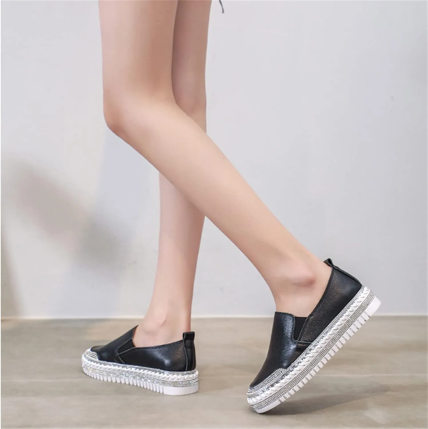 HINDOLA Women's Sparkly Fashion Sneakers Shiny Rhinestone Loafers Slip on Flatform Shoes Low Top Bling Casual Walking Shoes