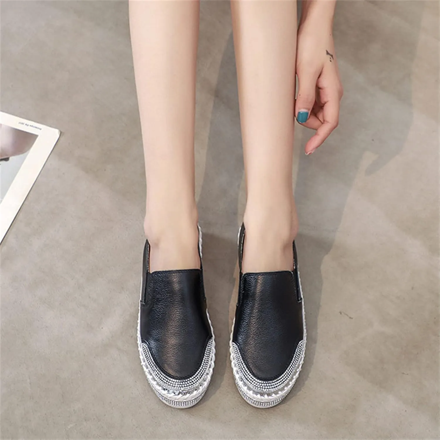 HINDOLA Women's Sparkly Fashion Sneakers Shiny Rhinestone Loafers Slip on Flatform Shoes Low Top Bling Casual Walking Shoes