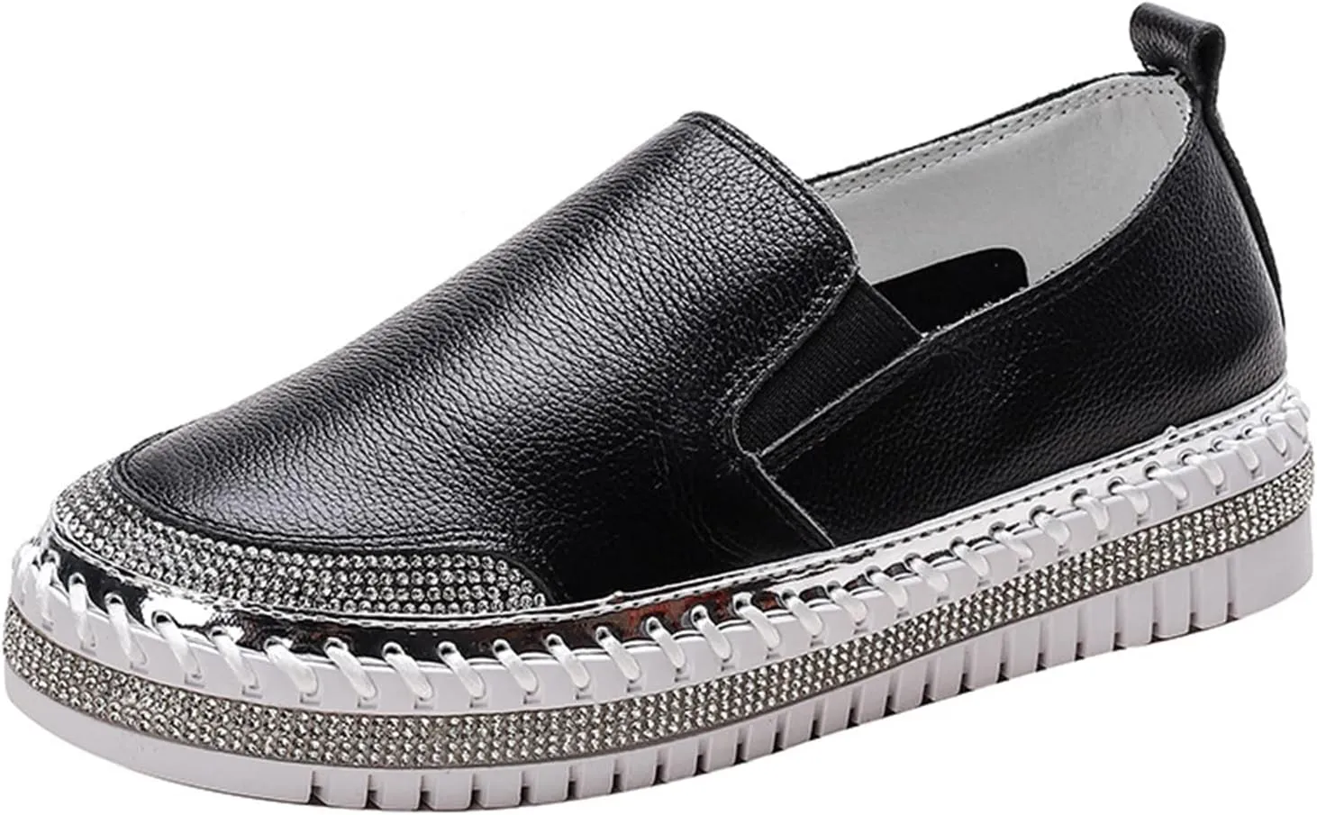 HINDOLA Women's Sparkly Fashion Sneakers Shiny Rhinestone Loafers Slip on Flatform Shoes Low Top Bling Casual Walking Shoes