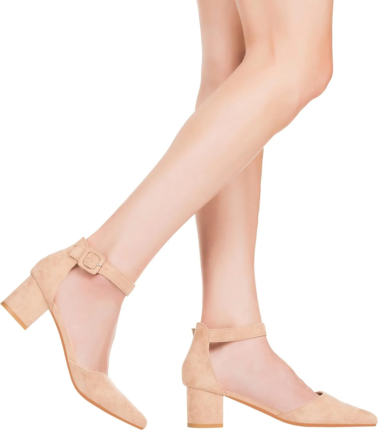 ILLUDE Women’s Heels Pointy Closed Toe Pump Ankle Strap Chunky Low Block Heels