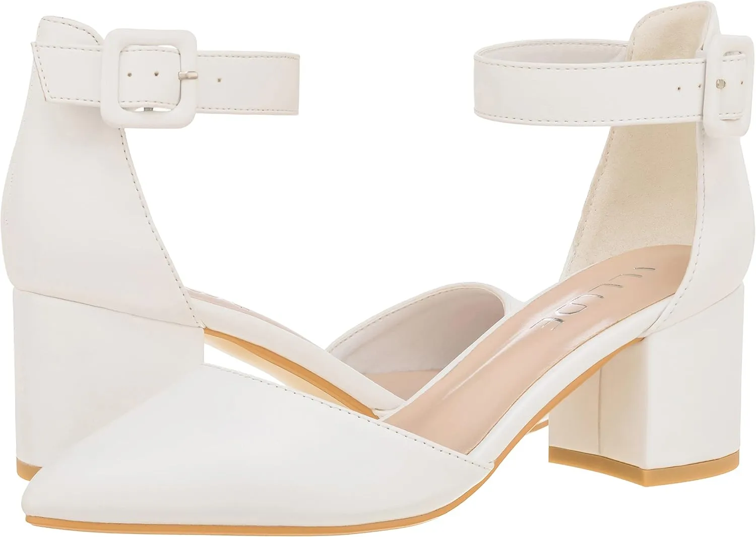 ILLUDE Womens Heels Pointy Closed Toe Pump Ankle Strap Chunky Low Block Heels