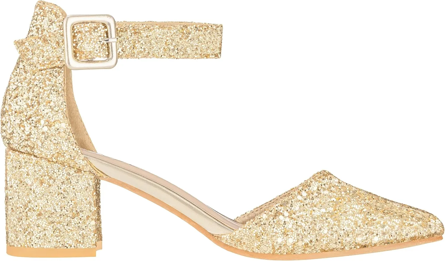 ILLUDE Women’s Heels Pointy Closed Toe Pump Ankle Strap Chunky Low Block Heels