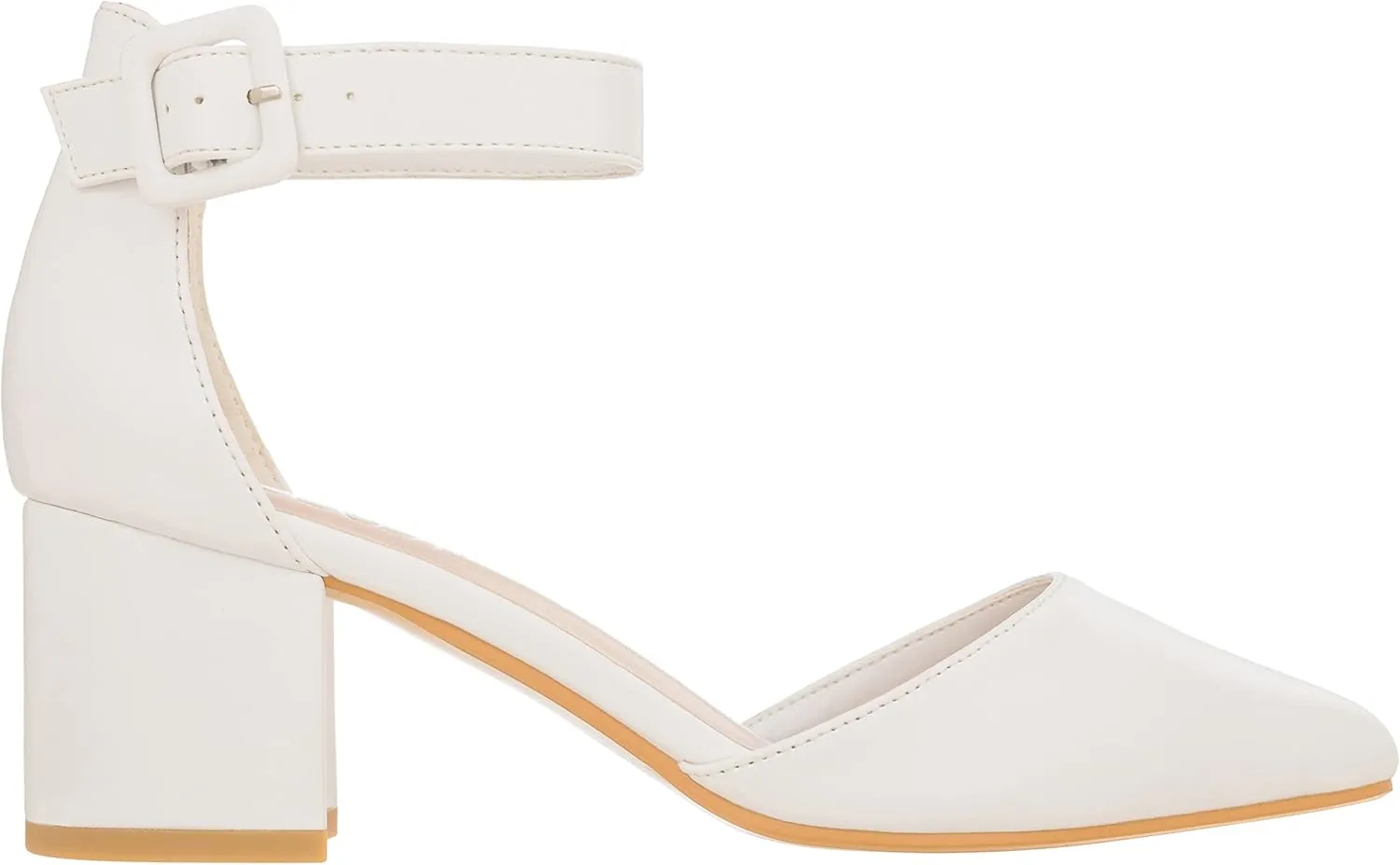 ILLUDE Womens Heels Pointy Closed Toe Pump Ankle Strap Chunky Low Block Heels