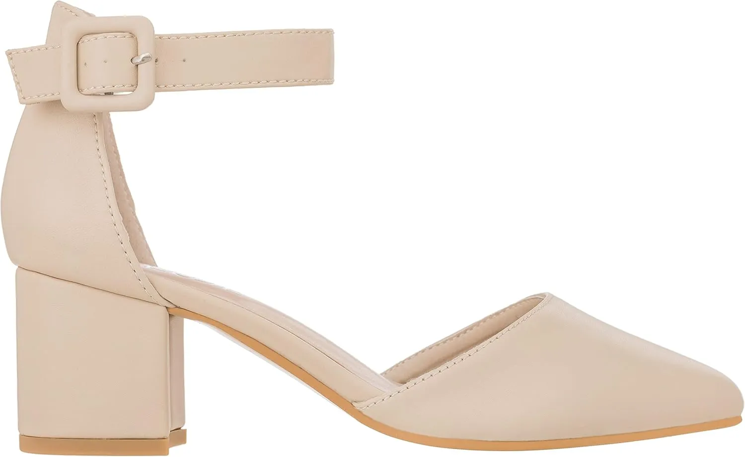 ILLUDE Womens Heels Pointy Closed Toe Pump Ankle Strap Chunky Low Block Heels