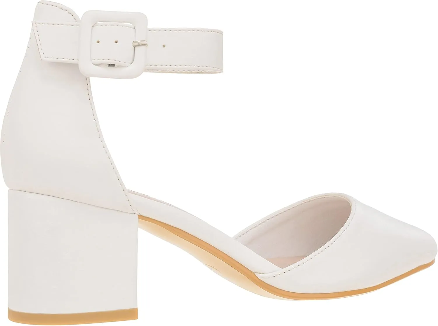 ILLUDE Womens Heels Pointy Closed Toe Pump Ankle Strap Chunky Low Block Heels