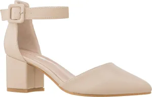 ILLUDE Womens Heels Pointy Closed Toe Pump Ankle Strap Chunky Low Block Heels
