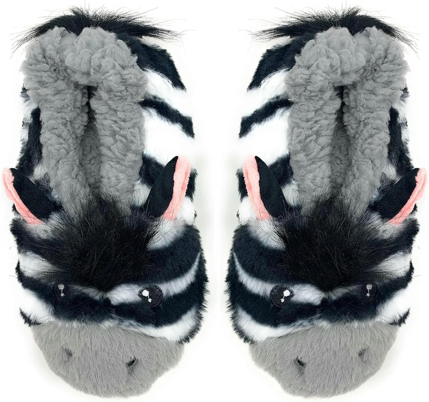 Kids Funny Animal Slippers, Novelty Fluffy Sherpa Indoor House Shoes for Girls & Boys, Size 1-4