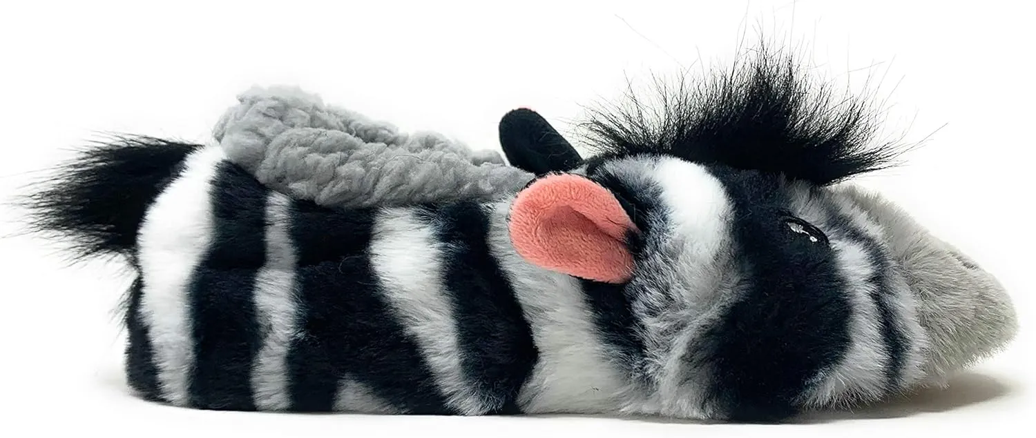 Kids Funny Animal Slippers, Novelty Fluffy Sherpa Indoor House Shoes for Girls & Boys, Size 1-4