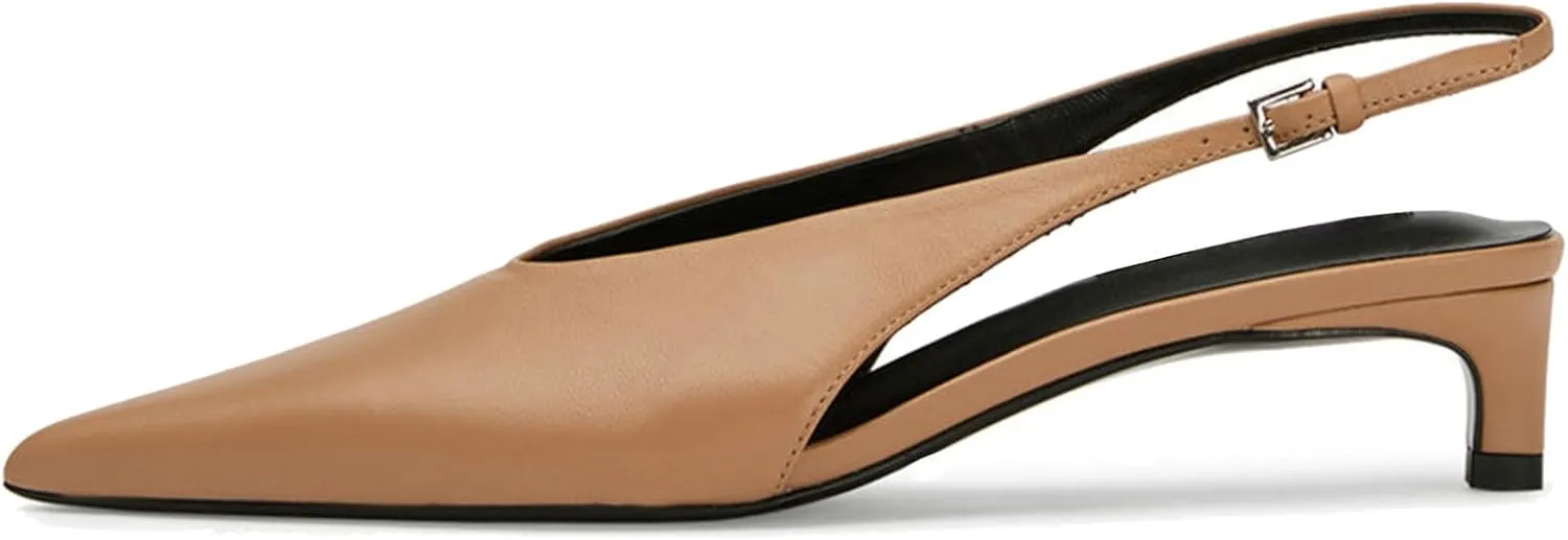 KysBloes Kitten Heel Slingbacks for Women Low Heel Pointed Toe Pumps with Buckle Dress Shoes Comfortable Pumps