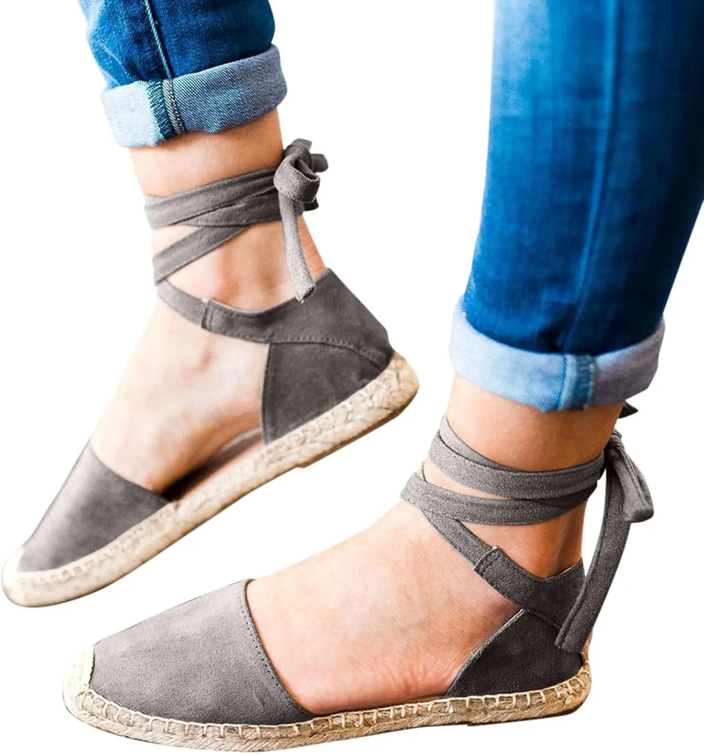 Ladies Flat Sandals Linen Vintage Cover Heel Falt Espadrille Straw Solid Closed toe Covered toe Beach Sandals