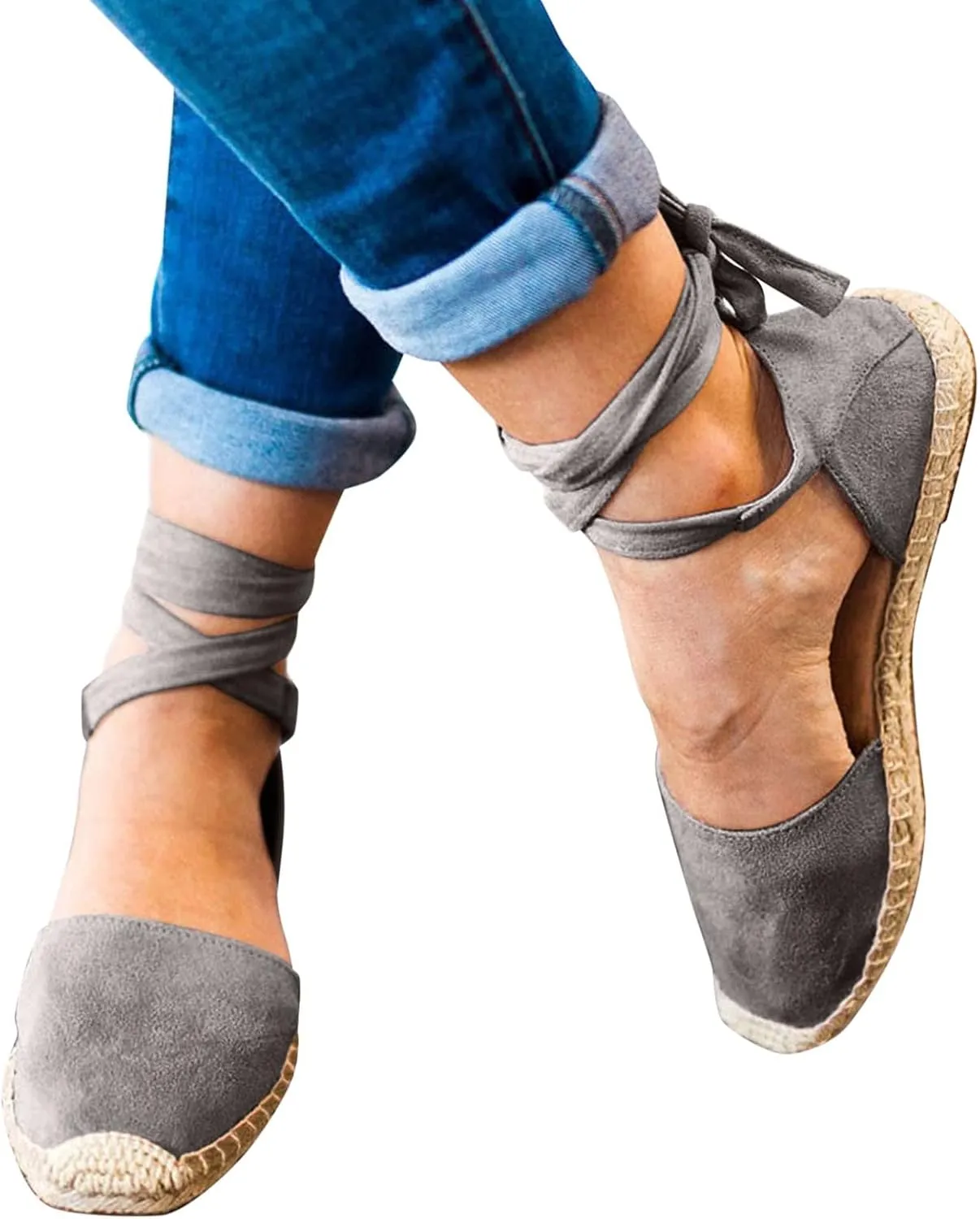 Ladies Flat Sandals Linen Vintage Cover Heel Falt Espadrille Straw Solid Closed toe Covered toe Beach Sandals