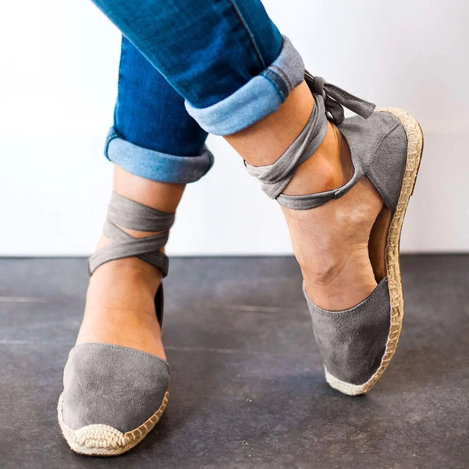 Ladies Flat Sandals Linen Vintage Cover Heel Falt Espadrille Straw Solid Closed toe Covered toe Beach Sandals