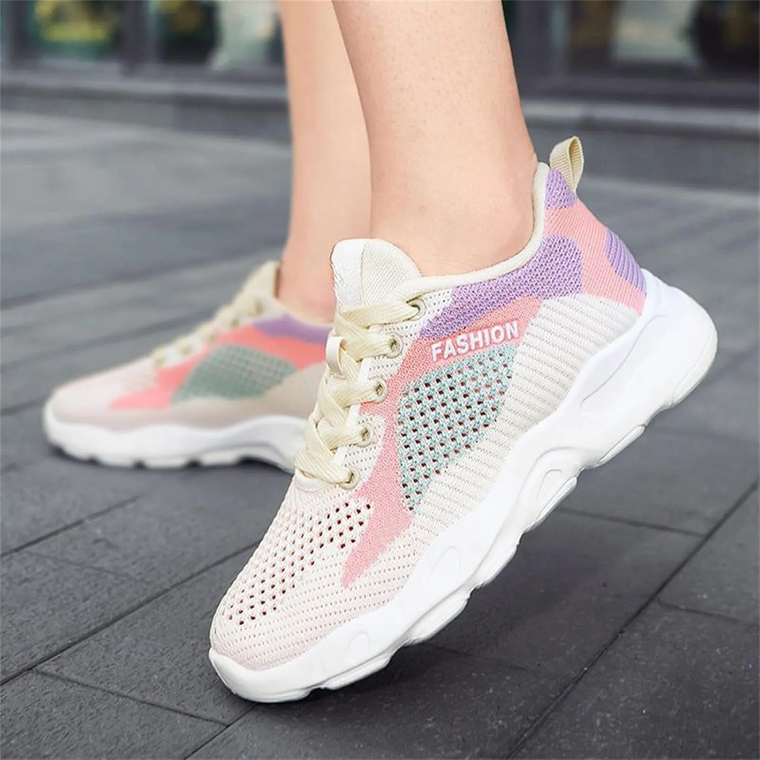 Ladies Orthopedic Sneakers Colorful Lace-up Casual Breathable Soft Walking Running Shoes Comfortable Tennis Shoes Non Slip Womens Sneakers with Arch Support
