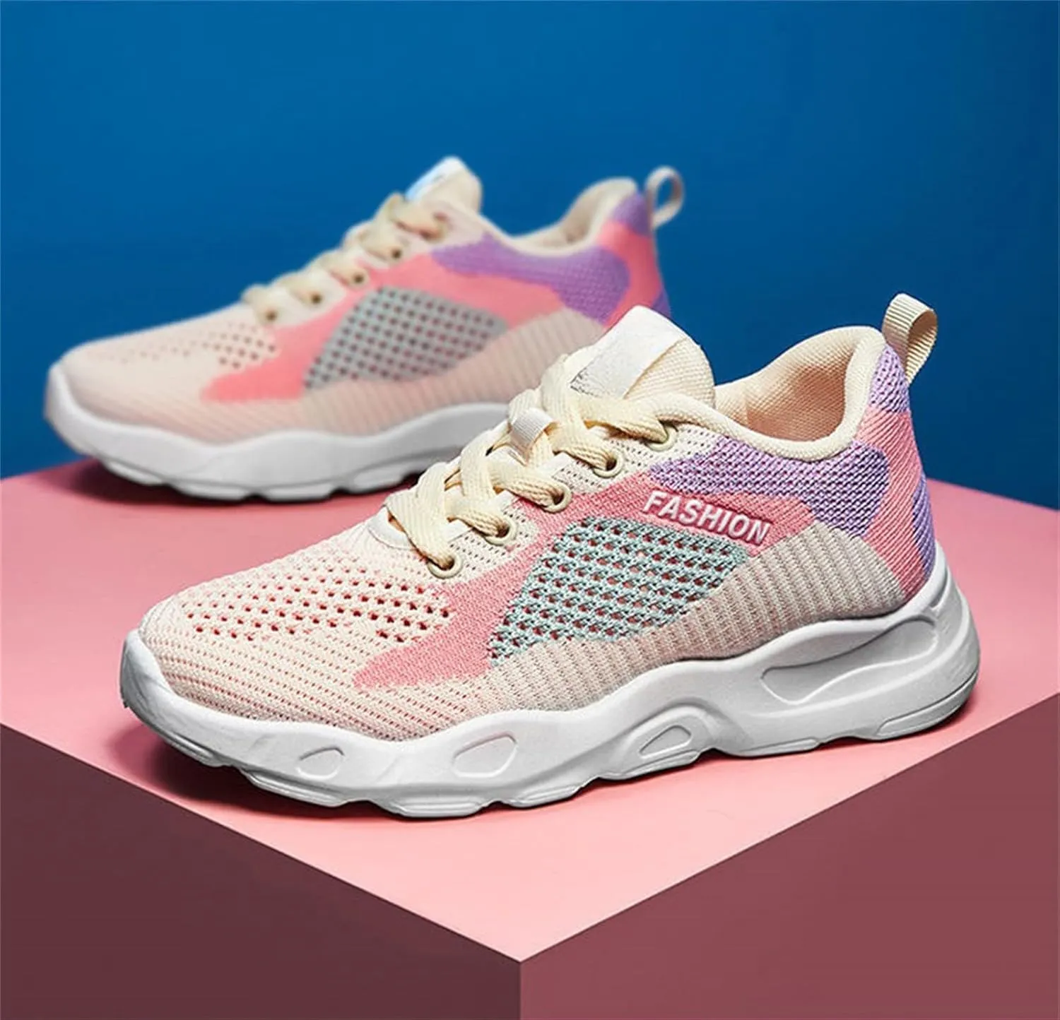 Ladies Orthopedic Sneakers Colorful Lace-up Casual Breathable Soft Walking Running Shoes Comfortable Tennis Shoes Non Slip Womens Sneakers with Arch Support