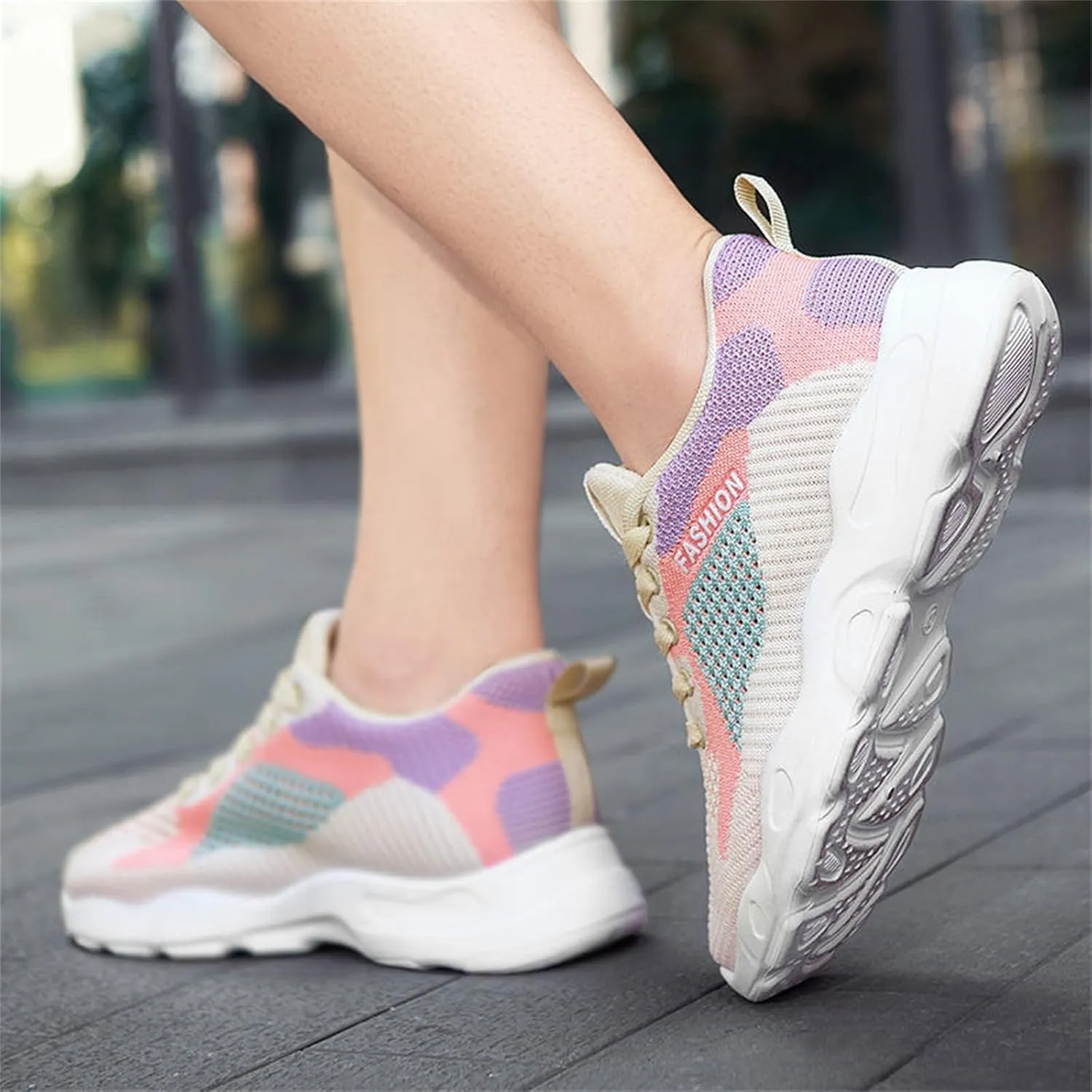 Ladies Orthopedic Sneakers Colorful Lace-up Casual Breathable Soft Walking Running Shoes Comfortable Tennis Shoes Non Slip Womens Sneakers with Arch Support