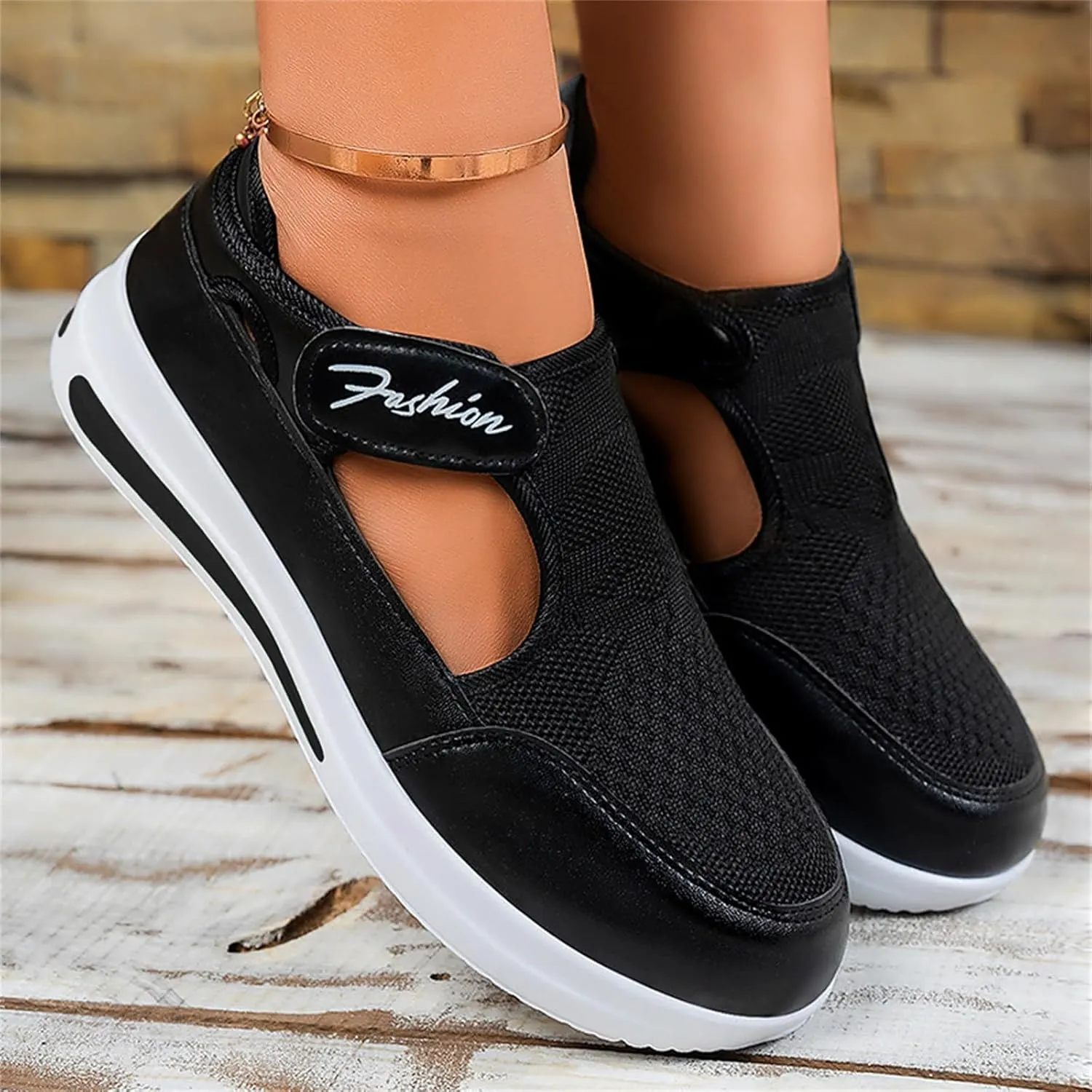 Ladies Platform Sneakers Slip on No Lace Breathable Cutout Walking Running Shoes Comfortable Tennis Shoes Non Slip Casual Womens Outdoor Sport Sneakers