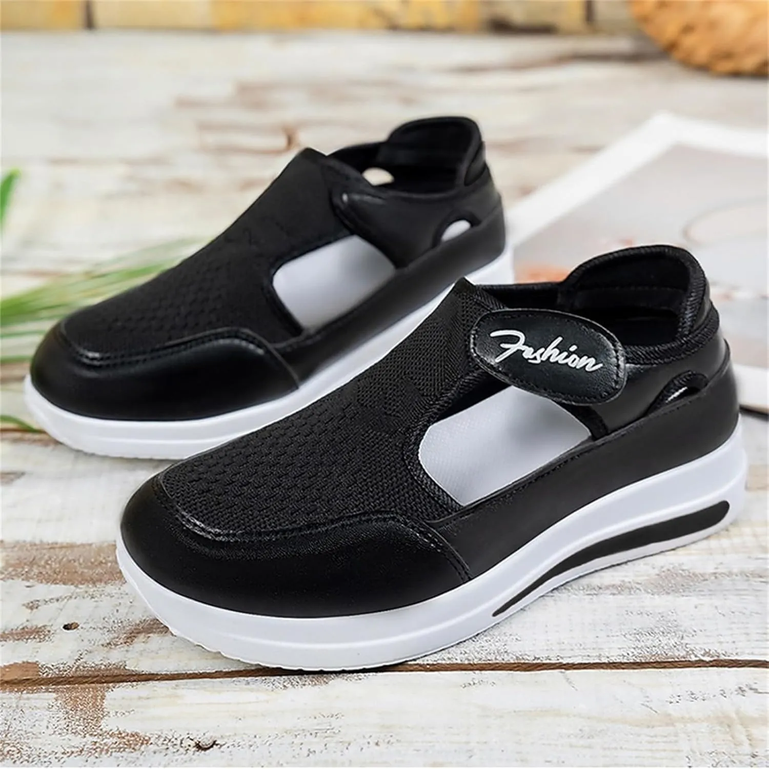 Ladies Platform Sneakers Slip on No Lace Breathable Cutout Walking Running Shoes Comfortable Tennis Shoes Non Slip Casual Womens Outdoor Sport Sneakers