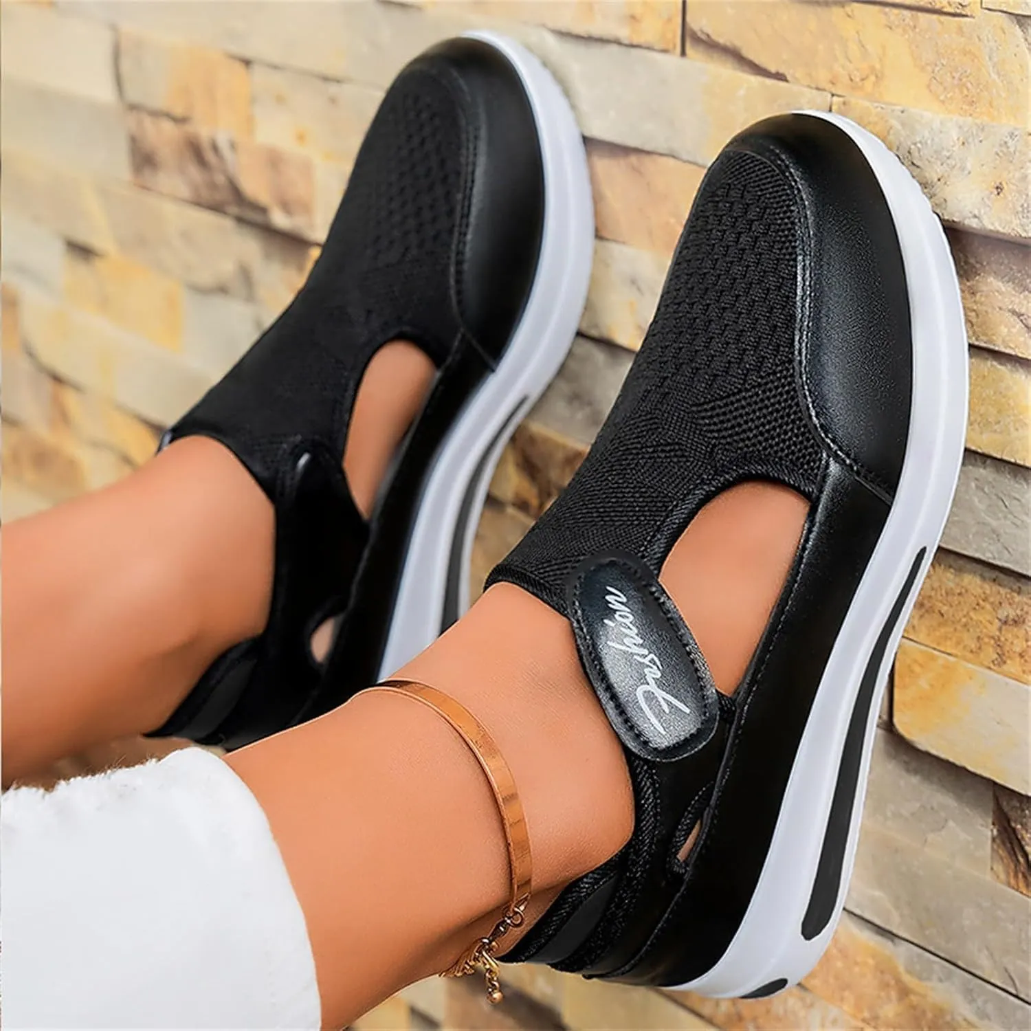 Ladies Platform Sneakers Slip on No Lace Breathable Cutout Walking Running Shoes Comfortable Tennis Shoes Non Slip Casual Womens Outdoor Sport Sneakers