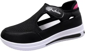 Ladies Platform Sneakers Slip on No Lace Breathable Cutout Walking Running Shoes Comfortable Tennis Shoes Non Slip Casual Womens Outdoor Sport Sneakers