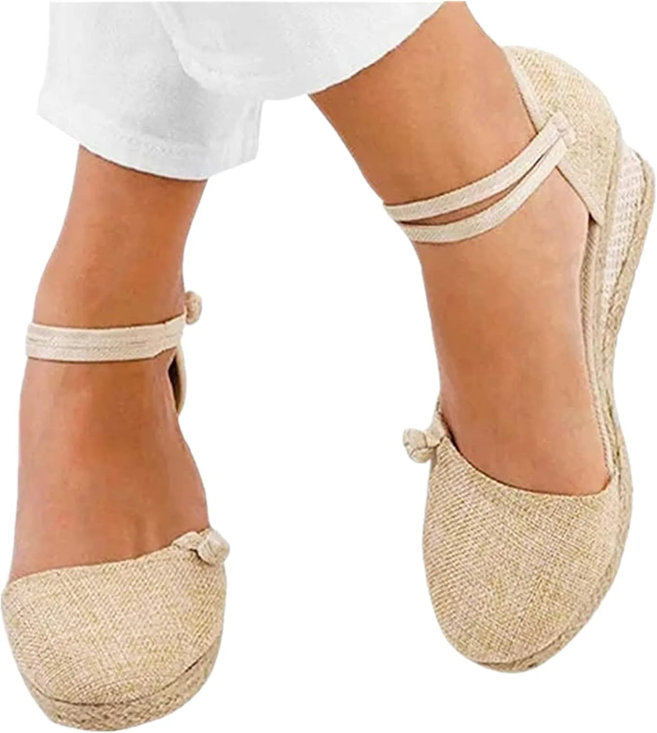 Ladmiple Closed Toe Espadrille Platform Wedge Sandals For Women Casual Flatform Dressy Summer Fashion Slip On Shoes