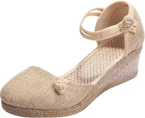 Ladmiple Closed Toe Espadrille Platform Wedge Sandals For Women Casual Flatform Dressy Summer Fashion Slip On Shoes