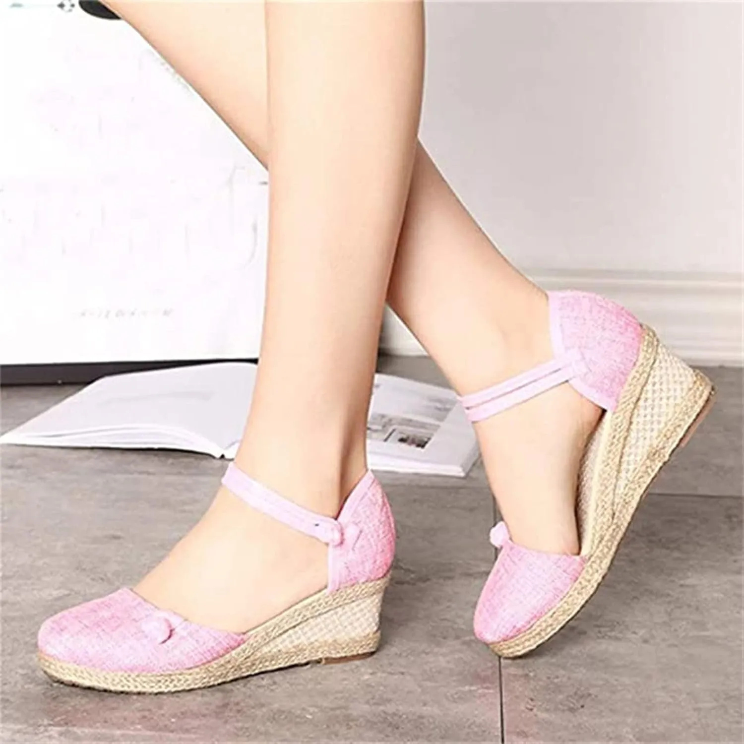 Ladmiple Espadrille Sandals For Women Closed Toe Wedge Sandals Platform Ankle Strap Slingback Summer Casual Dress Shoes